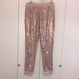 Rose gold sequin joggers